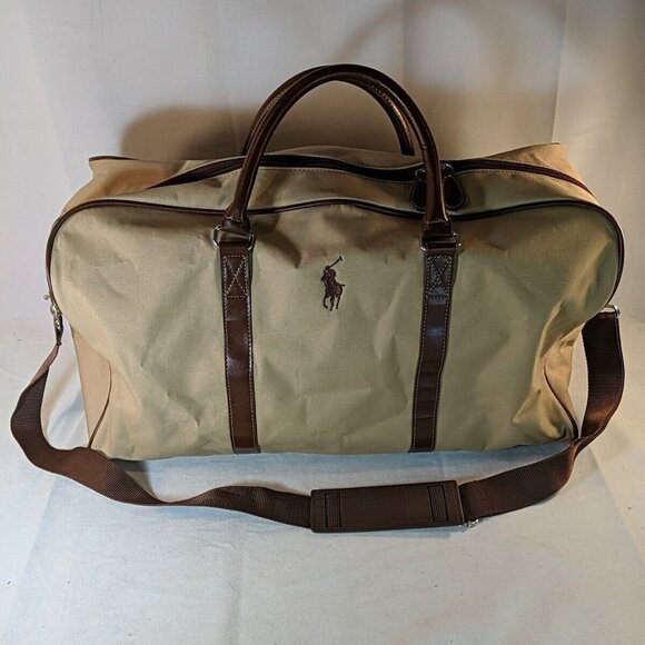Polo Ralph Lauren Other - POLO Ralph Lauren Duffle Bag Large Travel Brown Beige Gym Pony Safari Leather